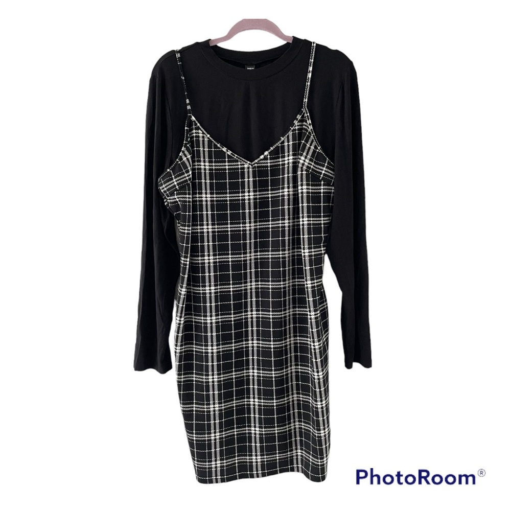 SHEIN Black and White Plaid Cami Dress with Crop Tee Women’s Size 4X